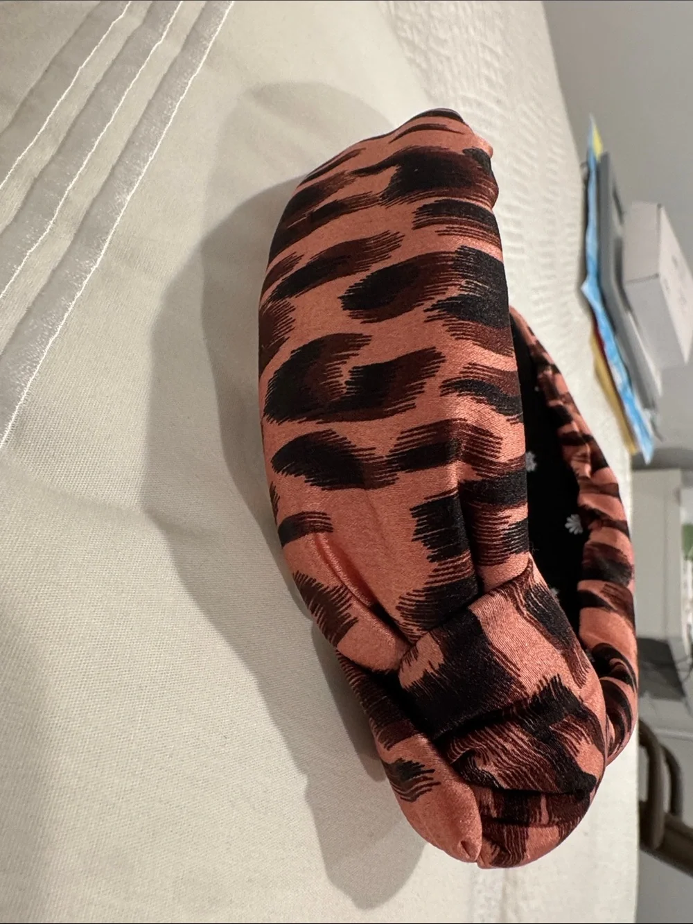 Lele Sadoughi Pink and Black Printed Padded Headband with dust bag
